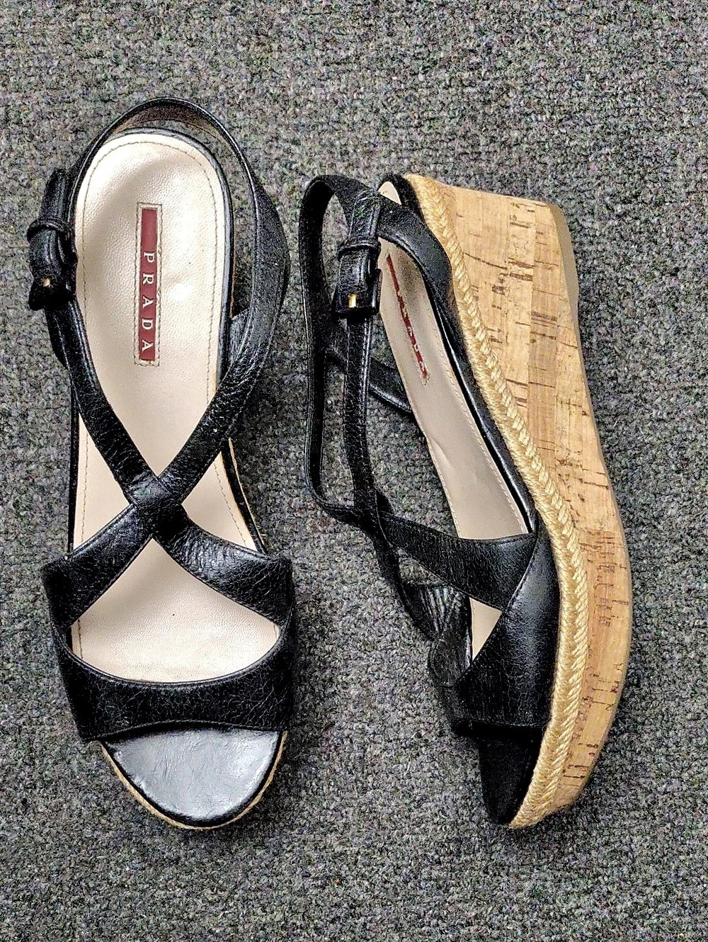 Prada Wedge Sandals Black & Brown